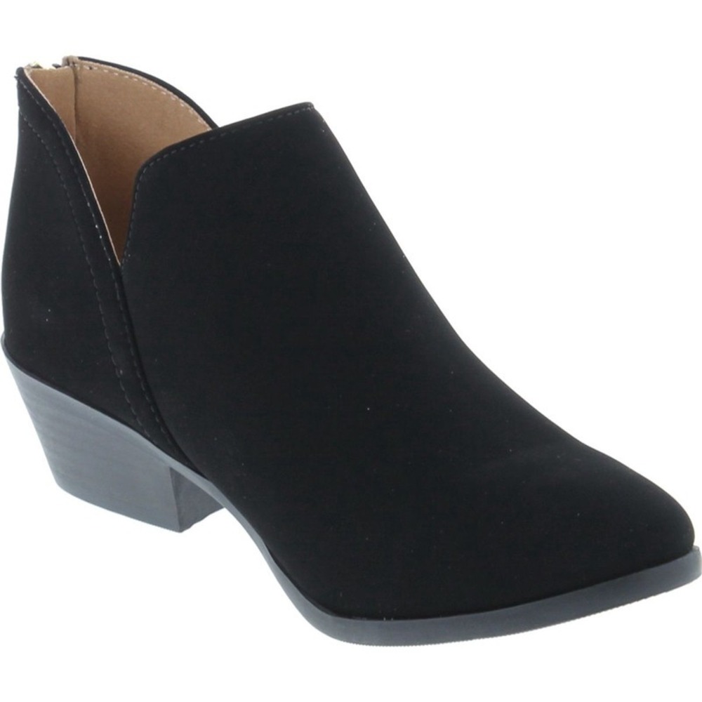 Women Ankle Booties Side Cutout Back Zipper Low Heel Faux Suede Boots Black 6.5